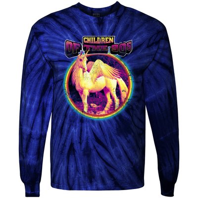 Unicorn With Wings Retro Children Of The 90's Tie-Dye Long Sleeve Shirt