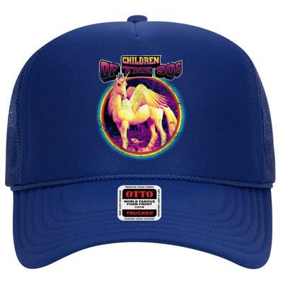 Unicorn With Wings Retro Children Of The 90's High Crown Mesh Back Trucker Hat