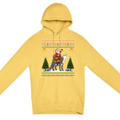 Ugly Wolf Xmas Gift Santa Riding Wolf Christmas Gift Premium Pullover Hoodie