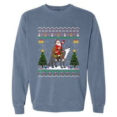 Ugly Wolf Xmas Gift Santa Riding Wolf Christmas Gift Garment-Dyed Sweatshirt