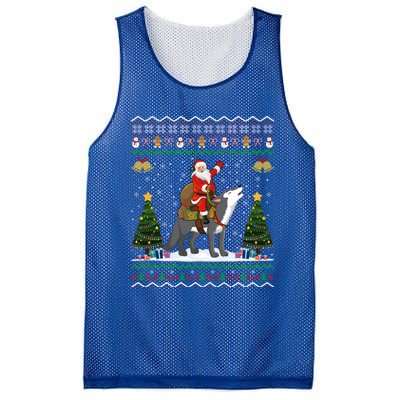 Ugly Wolf Xmas Gift Santa Riding Wolf Christmas Gift Mesh Reversible Basketball Jersey Tank