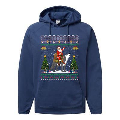 Ugly Wolf Xmas Gift Santa Riding Wolf Christmas Gift Performance Fleece Hoodie