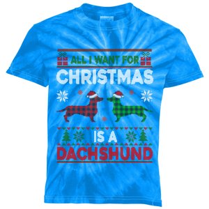 Ugly Xmas All I Want Pajama For Christmas Is A Dachshund Dog Cute Gift Kids Tie-Dye T-Shirt