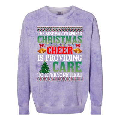 Ugly Xmas Christmas Cheer Is Providing Care To Everyone Here Colorblast Crewneck Sweatshirt