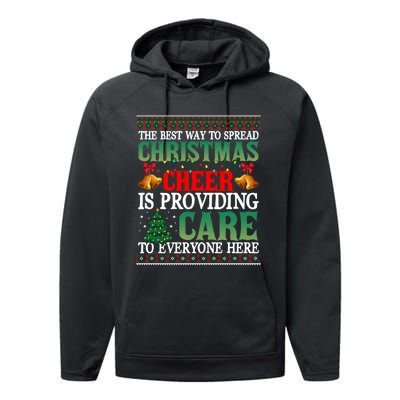 Ugly Xmas Christmas Cheer Is Providing Care To Everyone Here Performance Fleece Hoodie