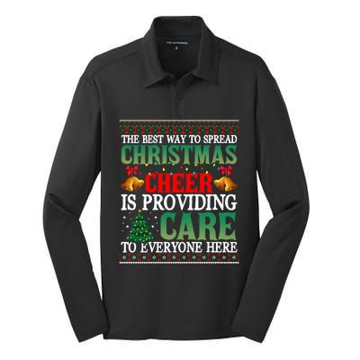 Ugly Xmas Christmas Cheer Is Providing Care To Everyone Here Silk Touch Performance Long Sleeve Polo