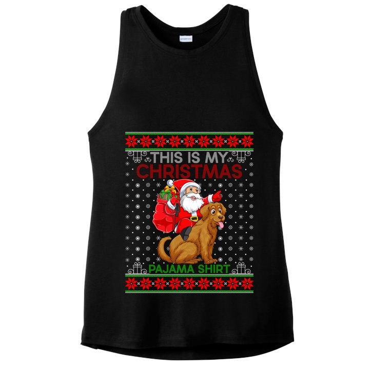 Ugly Xmas Dog Santa Riding Golden Retriever Dog Christmas Gift Ladies PosiCharge Tri-Blend Wicking Tank