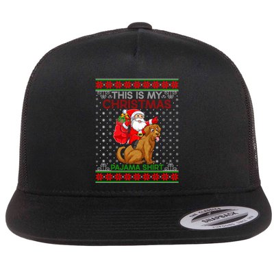Ugly Xmas Dog Santa Riding Golden Retriever Dog Christmas Gift Flatbill Hat