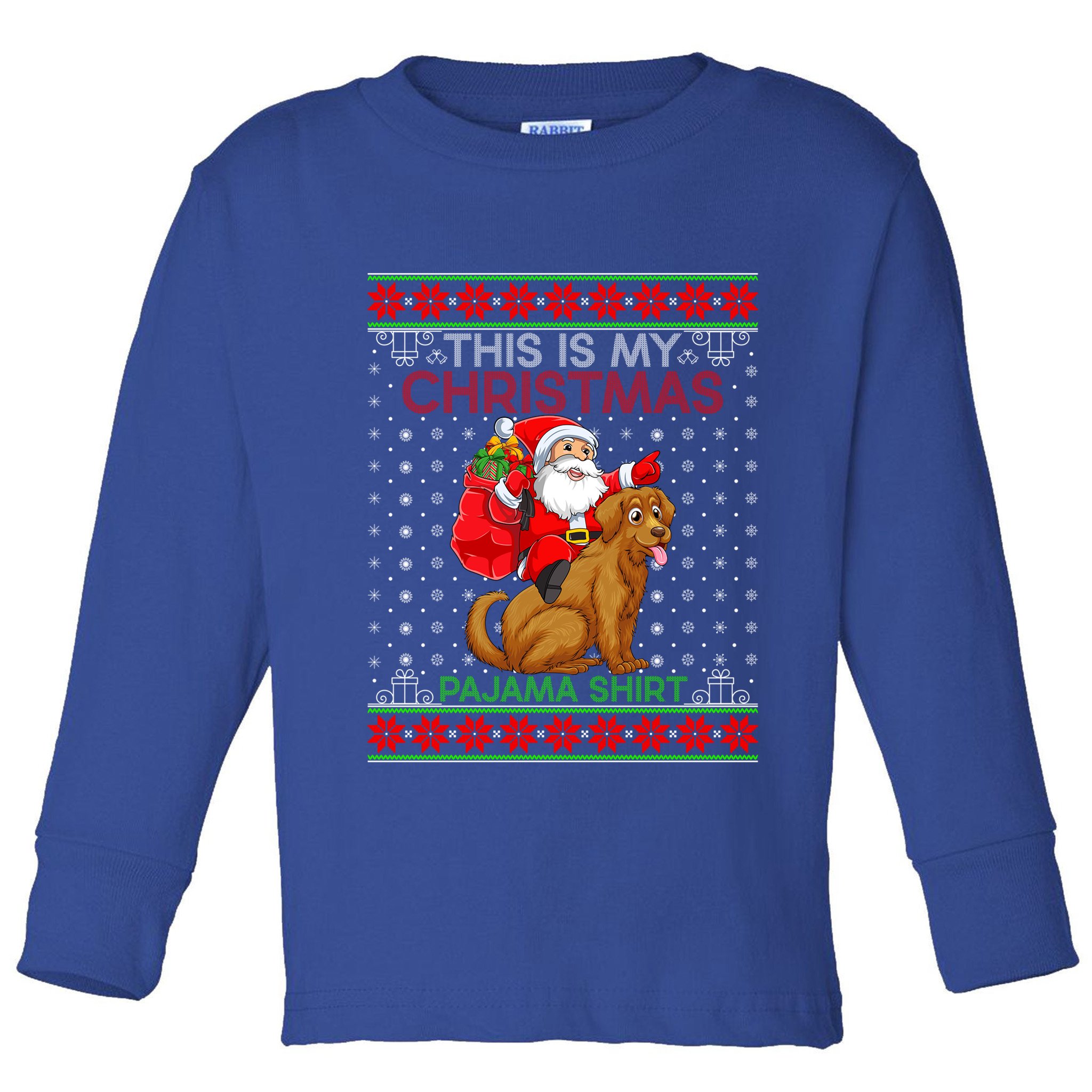 Ugly Xmas Dog Santa Riding Golden Retriever Dog Christmas Gift Toddler Long Sleeve Shirt