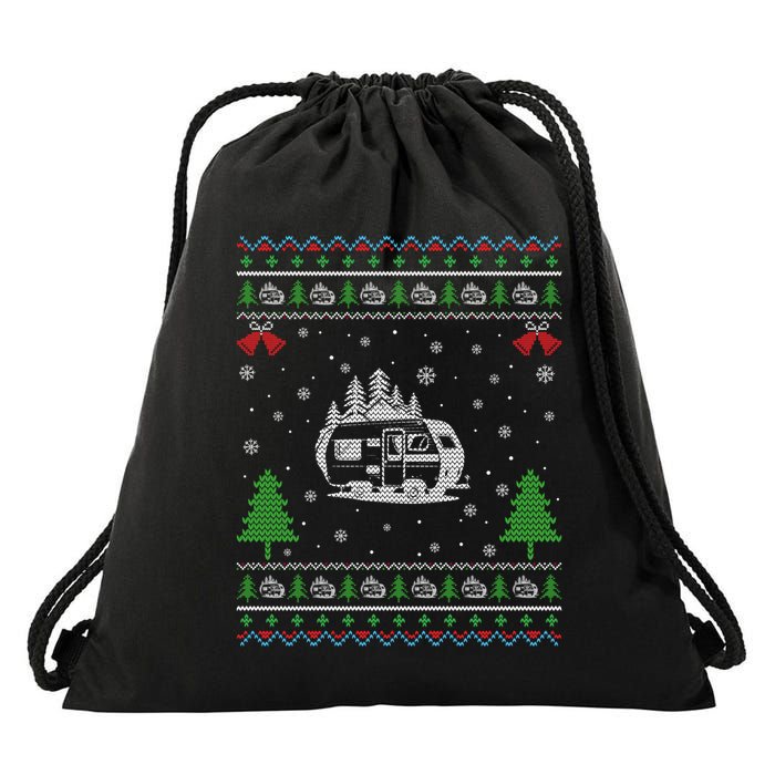 Ugly Xmas Design Camper Ugly Christmas Sweater Funny Gift Drawstring Bag