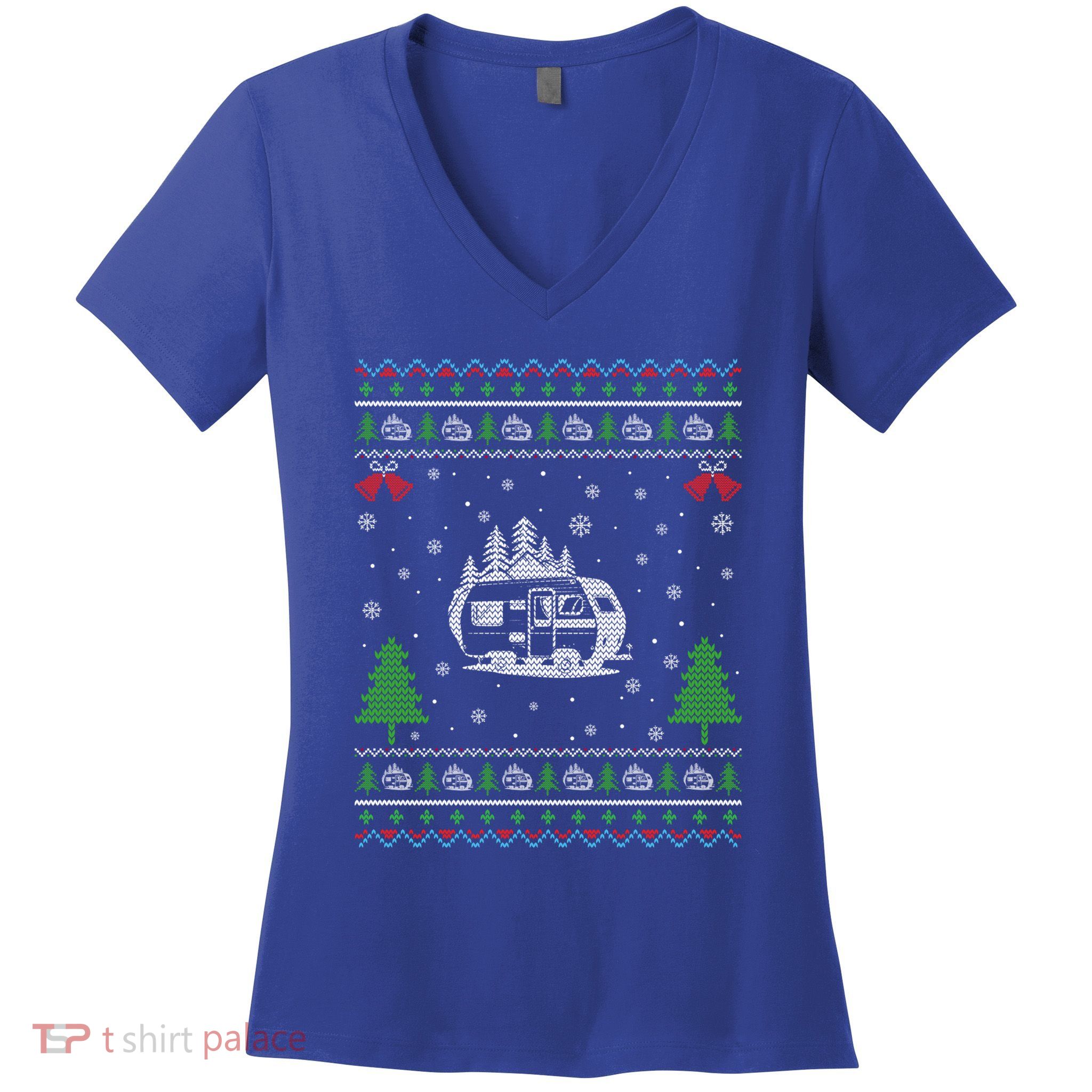 Ugly Xmas Design Camper Ugly Christmas Sweater Funny Gift Women's V-Neck T-Shirt