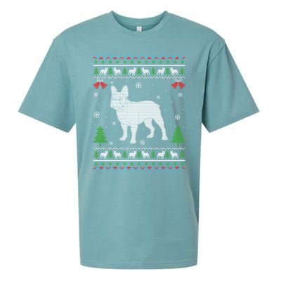 Ugly Xmas Design French Bulldog Ugly Christmas Sweater Funny Gift Sueded Cloud Jersey T-Shirt