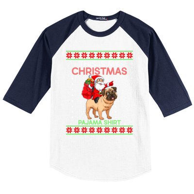 Ugly Xmas Dog Sweater Style Santa Riding Pug Christmas Gift Baseball Sleeve Shirt