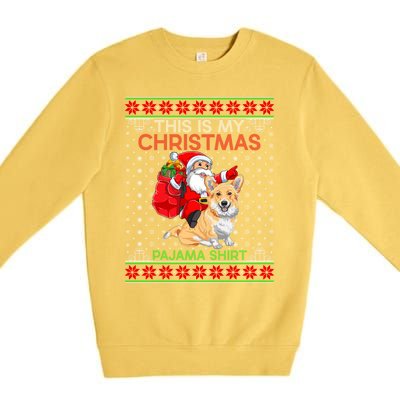 Ugly Xmas Dog Sweater Santa Riding Welsh Corgi Dog Christmas Gift Premium Crewneck Sweatshirt