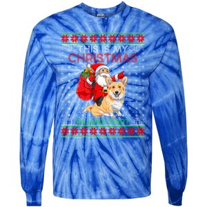 Ugly Xmas Dog Sweater Santa Riding Welsh Corgi Dog Christmas Gift Tie-Dye Long Sleeve Shirt