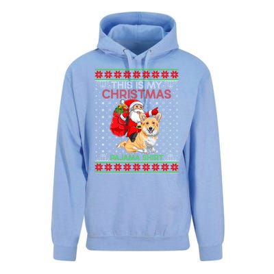 Ugly Xmas Dog Sweater Santa Riding Welsh Corgi Dog Christmas Gift Unisex Surf Hoodie