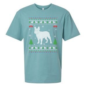 Ugly Xmas Design French Bulldog Ugly Christmas Sweater Funny Gift Sueded Cloud Jersey T-Shirt