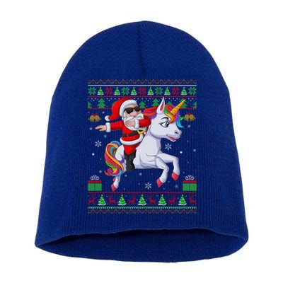 Ugly Xmas Dabbing Santa Riding Unicorn Christmas Cool Gift Short Acrylic Beanie