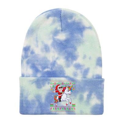 Ugly Xmas Dabbing Santa Riding Unicorn Christmas Cool Gift Tie Dye 12in Knit Beanie