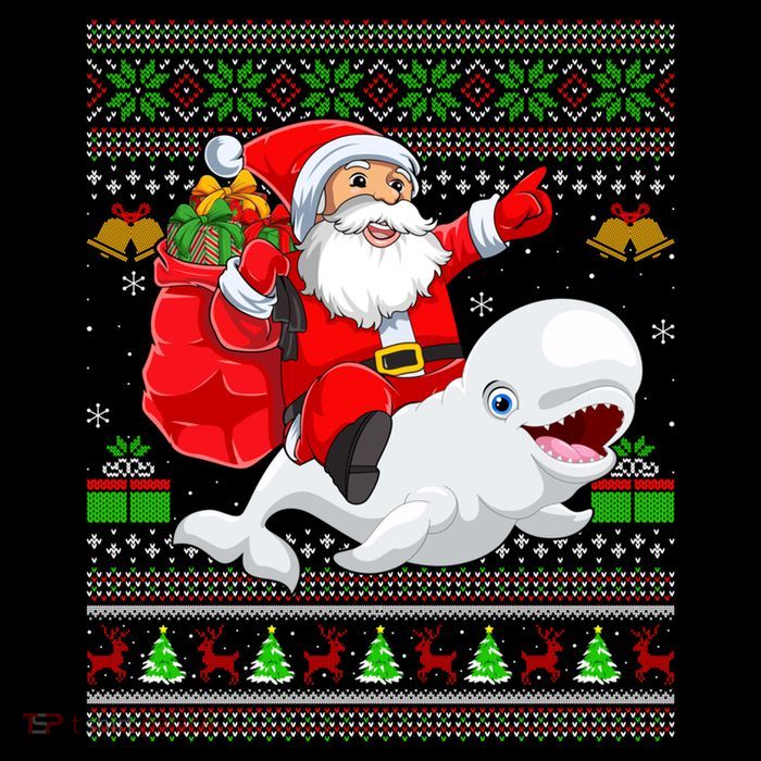 Ugly Xmas Funny Santa Claus Riding Beluga Whale Christmas Gift Flatbill Hat