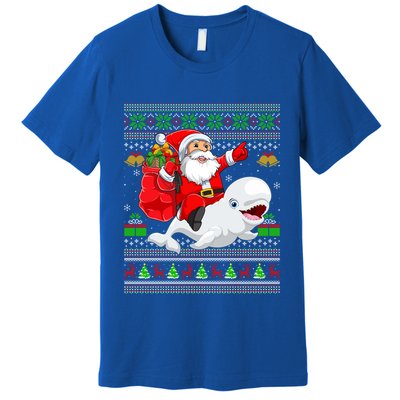 Ugly Xmas Funny Santa Claus Riding Beluga Whale Christmas Gift Premium T-Shirt