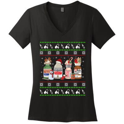 Ugly Xmas Funny Propofol Christmas Nurse Crna Pacu Er Ed Icu Women's V-Neck T-Shirt