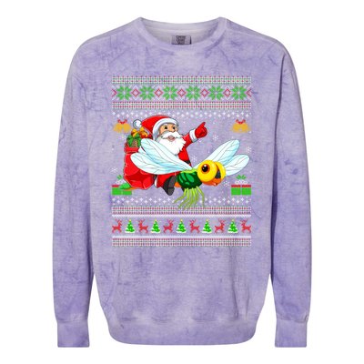 Ugly Xmas Funny Santa Riding Dragonfly Christmas Gift Colorblast Crewneck Sweatshirt