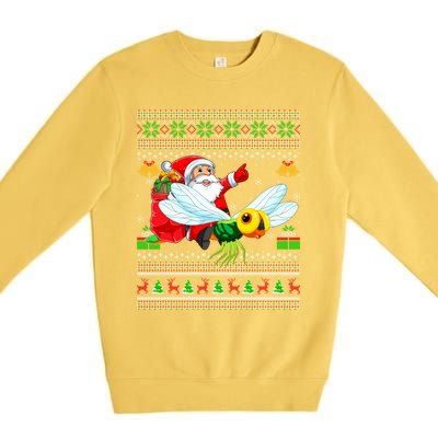 Ugly Xmas Funny Santa Riding Dragonfly Christmas Gift Premium Crewneck Sweatshirt