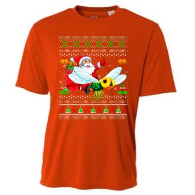 Ugly Xmas Funny Santa Riding Dragonfly Christmas Gift Cooling Performance Crew T-Shirt