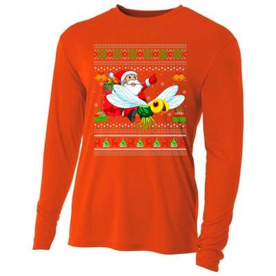 Ugly Xmas Funny Santa Riding Dragonfly Christmas Gift Cooling Performance Long Sleeve Crew