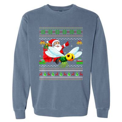 Ugly Xmas Funny Santa Riding Dragonfly Christmas Gift Garment-Dyed Sweatshirt