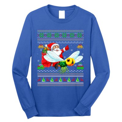 Ugly Xmas Funny Santa Riding Dragonfly Christmas Gift Long Sleeve Shirt