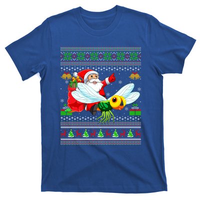 Ugly Xmas Funny Santa Riding Dragonfly Christmas Gift T-Shirt