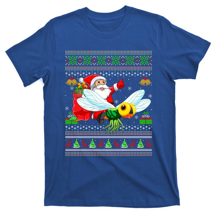 Ugly Xmas Funny Santa Riding Dragonfly Christmas Gift T-Shirt