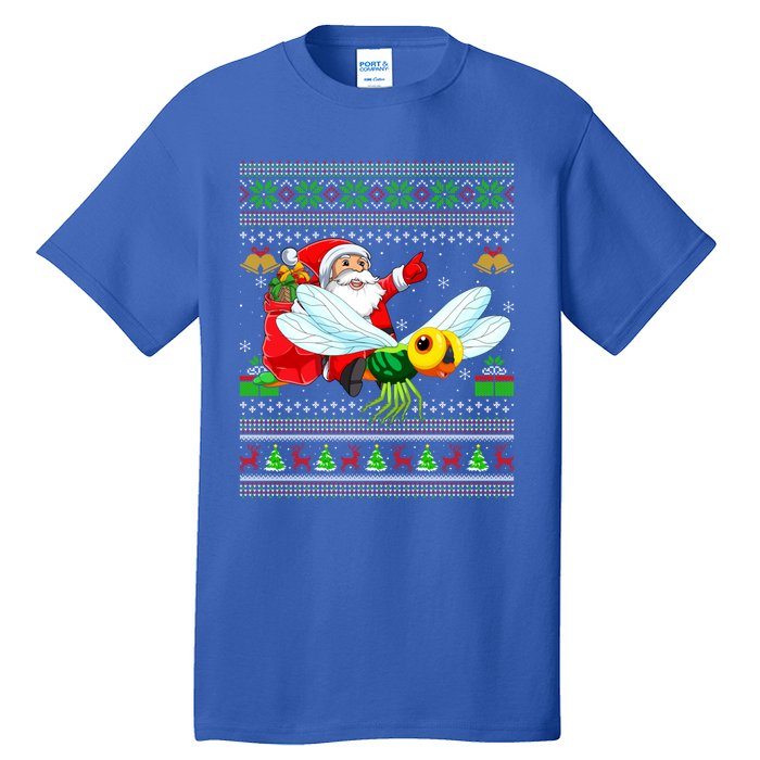 Ugly Xmas Funny Santa Riding Dragonfly Christmas Gift Tall T-Shirt