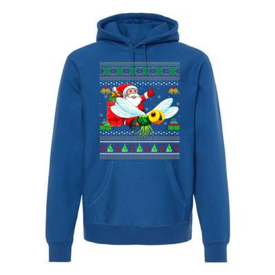 Ugly Xmas Funny Santa Riding Dragonfly Christmas Gift Premium Hoodie