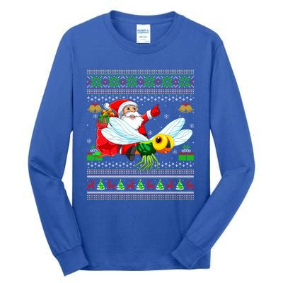 Ugly Xmas Funny Santa Riding Dragonfly Christmas Gift Tall Long Sleeve T-Shirt