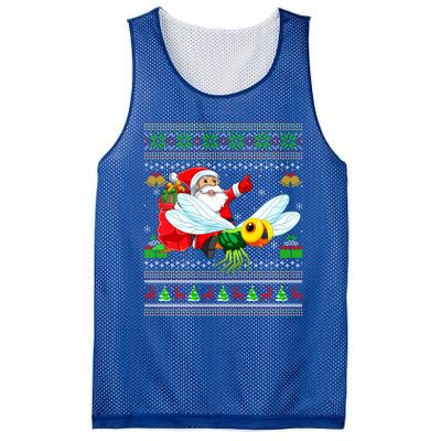 Ugly Xmas Funny Santa Riding Dragonfly Christmas Gift Mesh Reversible Basketball Jersey Tank