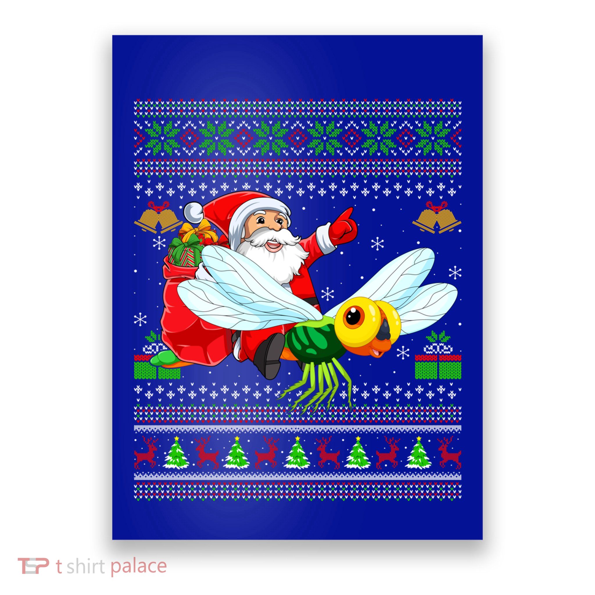 Ugly Xmas Funny Santa Riding Dragonfly Christmas Gift Poster