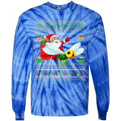 Ugly Xmas Funny Santa Riding Dragonfly Christmas Gift Tie-Dye Long Sleeve Shirt