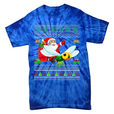 Ugly Xmas Funny Santa Riding Dragonfly Christmas Gift Tie-Dye T-Shirt