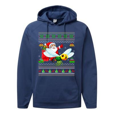 Ugly Xmas Funny Santa Riding Dragonfly Christmas Gift Performance Fleece Hoodie