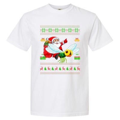 Ugly Xmas Funny Santa Riding Dragonfly Christmas Gift Garment-Dyed Heavyweight T-Shirt