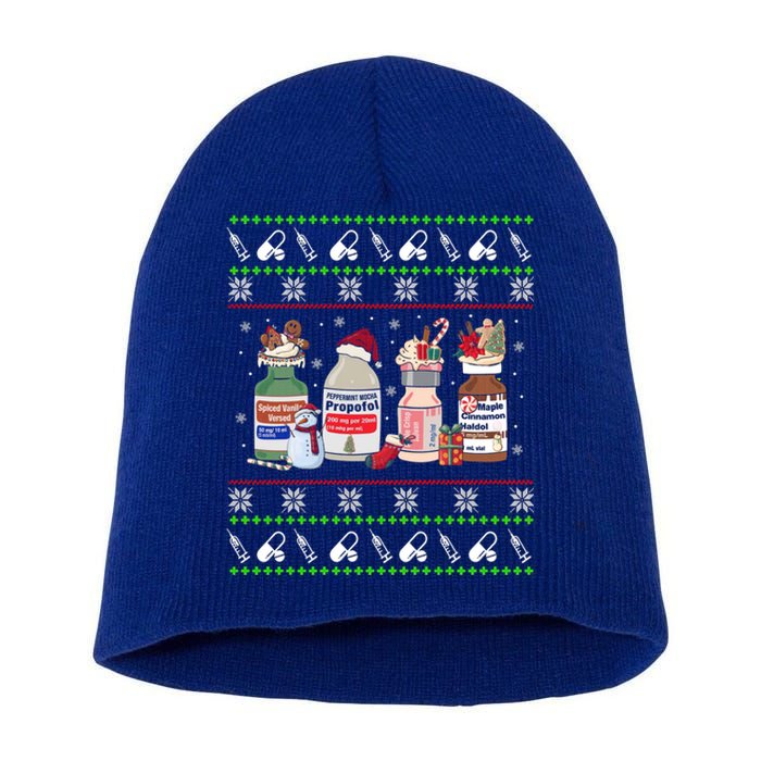 Ugly Xmas Funny Propofol Christmas Nurse Crna Pacu Er Ed Icu Gift Short Acrylic Beanie