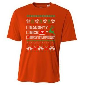 Ugly Xmas Funny Nice Naughty Innocent Until Proven Guilty Gift Cooling Performance Crew T-Shirt