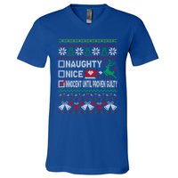 Ugly Xmas Funny Nice Naughty Innocent Until Proven Guilty Gift V-Neck T-Shirt