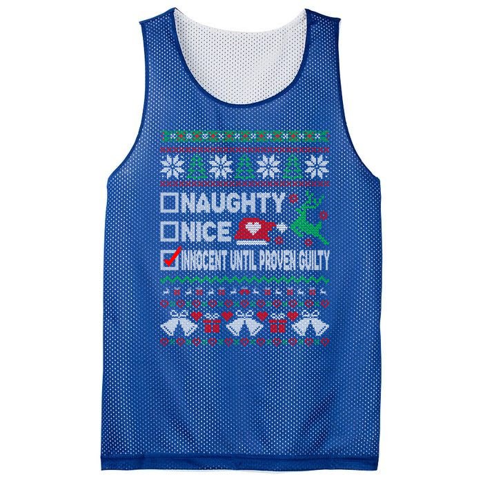 Ugly Xmas Funny Nice Naughty Innocent Until Proven Guilty Gift Mesh Reversible Basketball Jersey Tank