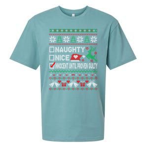 Ugly Xmas Funny Nice Naughty Innocent Until Proven Guilty Gift Sueded Cloud Jersey T-Shirt