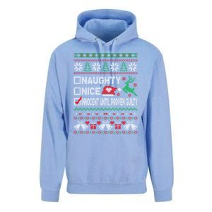 Ugly Xmas Funny Nice Naughty Innocent Until Proven Guilty Gift Unisex Surf Hoodie