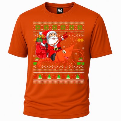 Ugly Xmas Funny Santa Riding Shrimp Fish Christmas Cute Gift Cooling Performance Crew T-Shirt